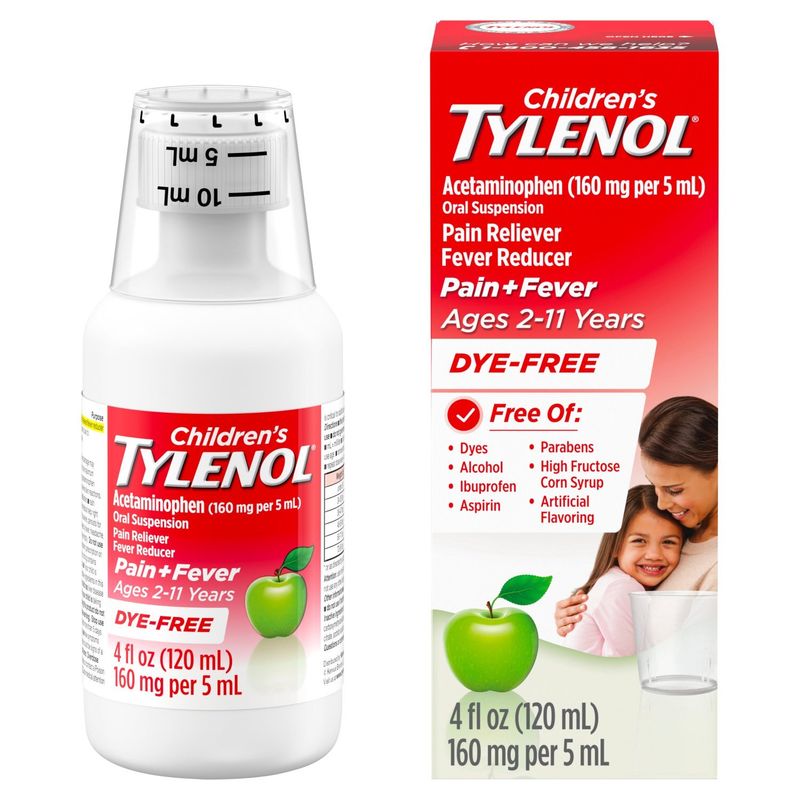 Tylenol Children's Natural Apple Flavor Pain+Fever Oral Suspension, Age 2-11 Years, 4 fl oz
