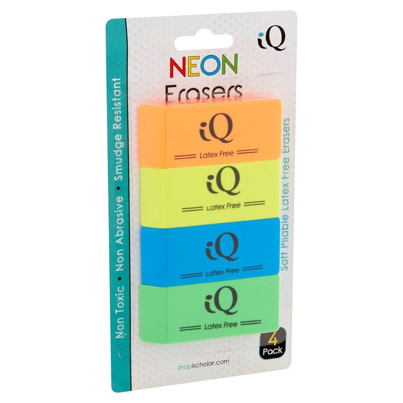 iQ Neon Erasers, 4 count