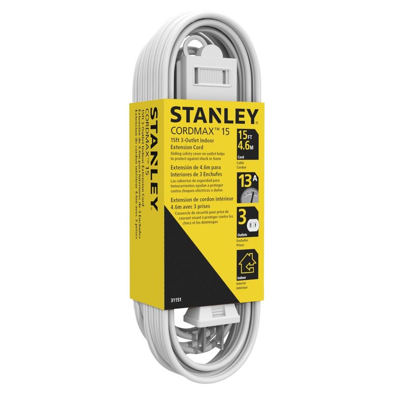 Stanley Cordmax White 15ft 3-Outlet Indoor Extension Cord