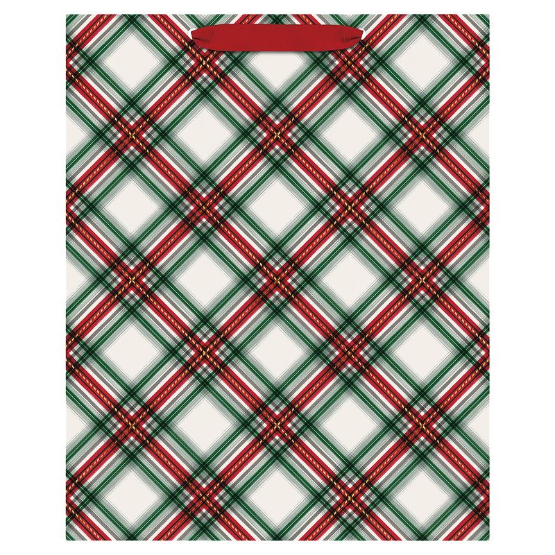 Hallmark 13" Large Holiday Gift Bag (Festive Red and Green Plaid)