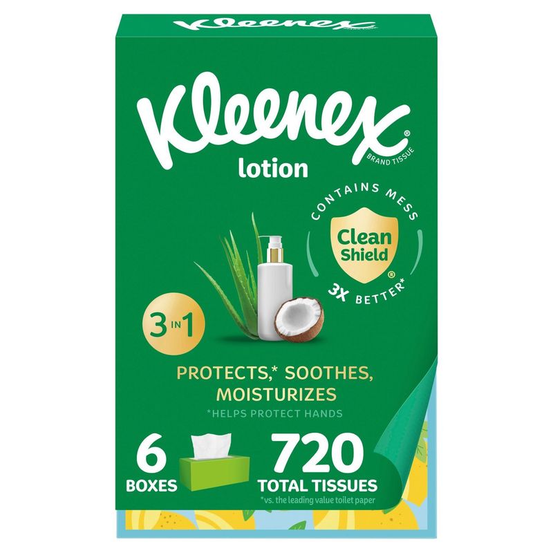 Kleenex Lotion 3 in 1 Coconut Oil + Aloe Tissues, 120 3-ply, 6 count