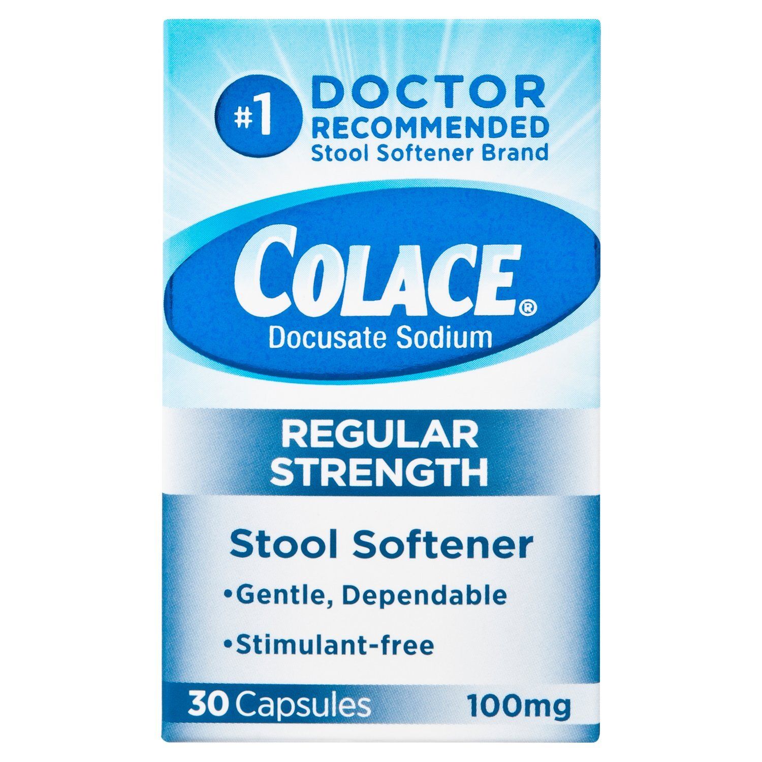 Colace Regular Strength Stool Softener 100mg, 30 Capsules