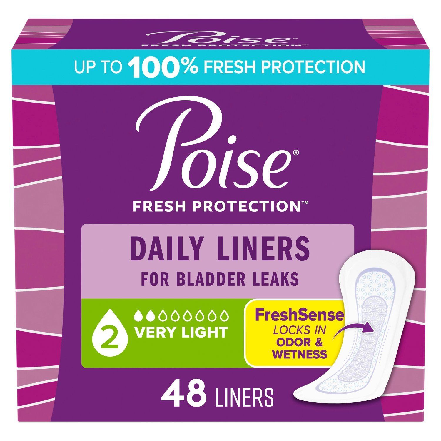 Poise Fresh Protection Very Light Daily Liners, 48 count