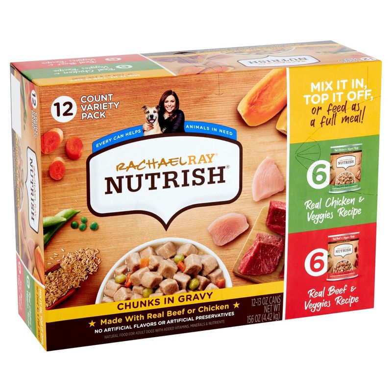 Rachael Ray Nutrish Chunks in Gravy Natural Food for Adult Dogs Variety Pack, 13 oz, 12 count