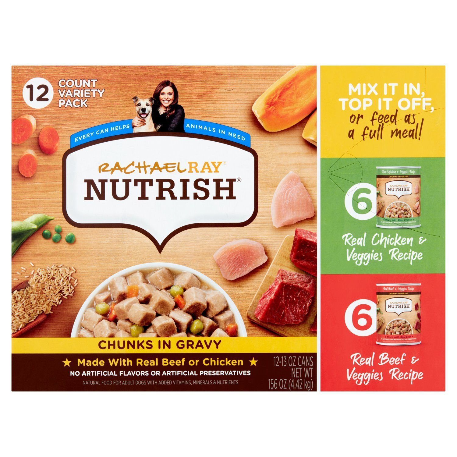 Rachael Ray Nutrish Chunks in Gravy Natural Food for Adult Dogs Variety Pack, 13 oz, 12 count