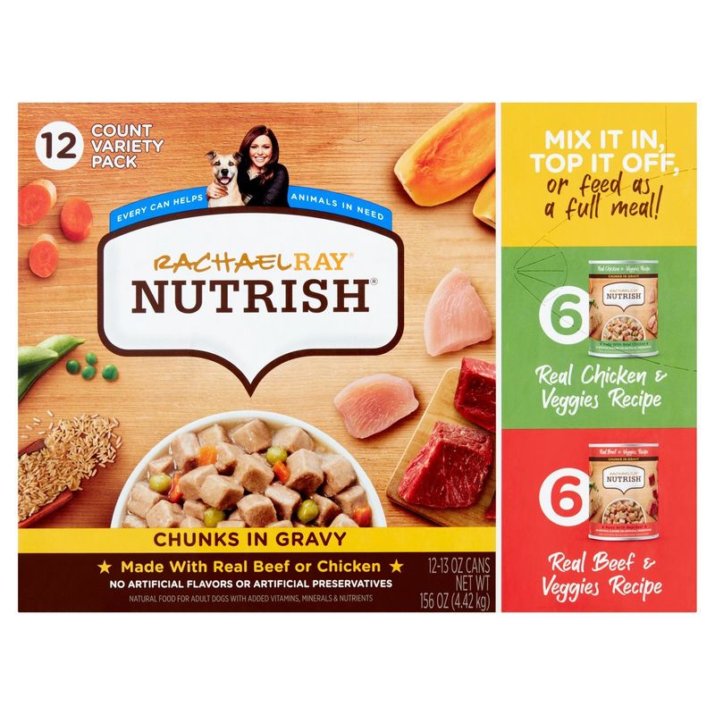 Rachael Ray Nutrish Chunks in Gravy Natural Food for Adult Dogs Variety Pack, 13 oz, 12 count