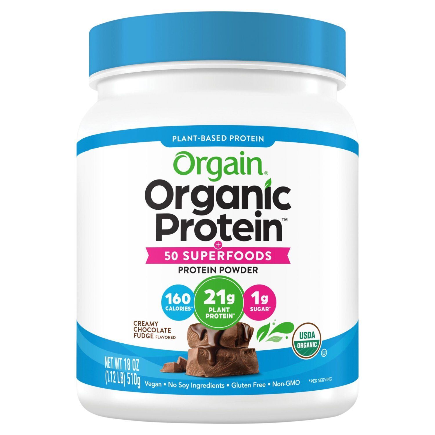 Orgain Organic Protein 50 Superfoods Creamy Chocolate Fudge Flavored Protein Powder, 18 oz
