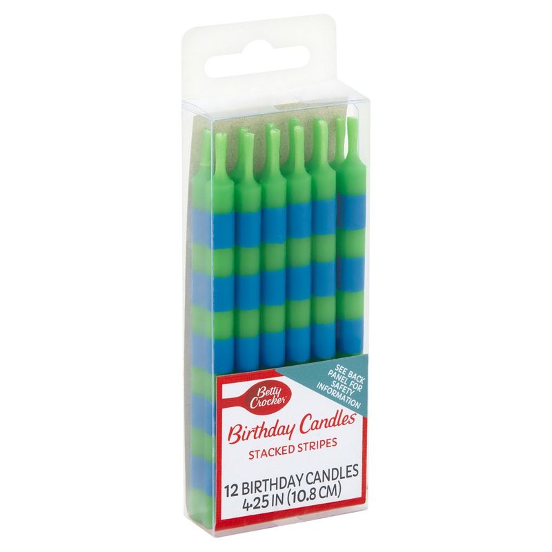 Betty Crocker Stacked Stripes Birthday Candles, 12 count