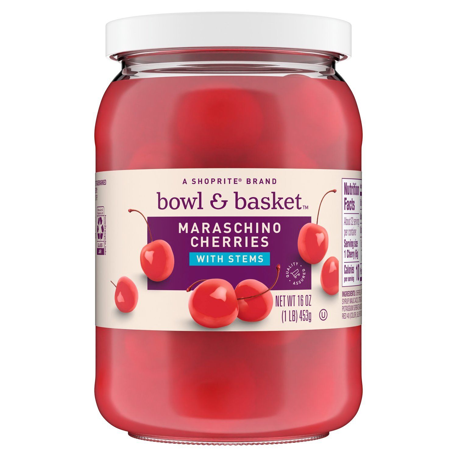 Bowl &amp; Basket Maraschino Cherries with Stems, 16 oz