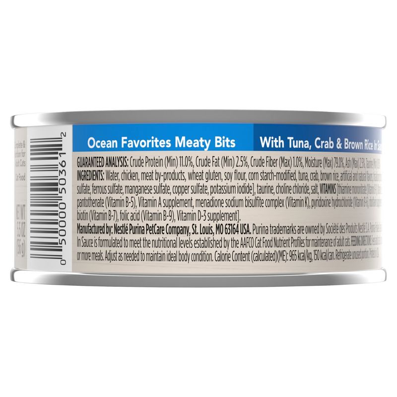 Purina Friskies Ocean Favorites Meaty Bits with Tuna, Crab &amp; Brown Rice in Sauce Cat Food, 5.5 oz