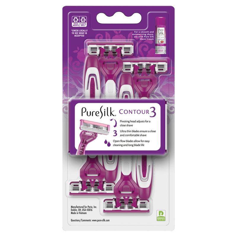 Pure Silk Spa Therapy Contour 3 Pivoting Head Disposable Razors, 4 count