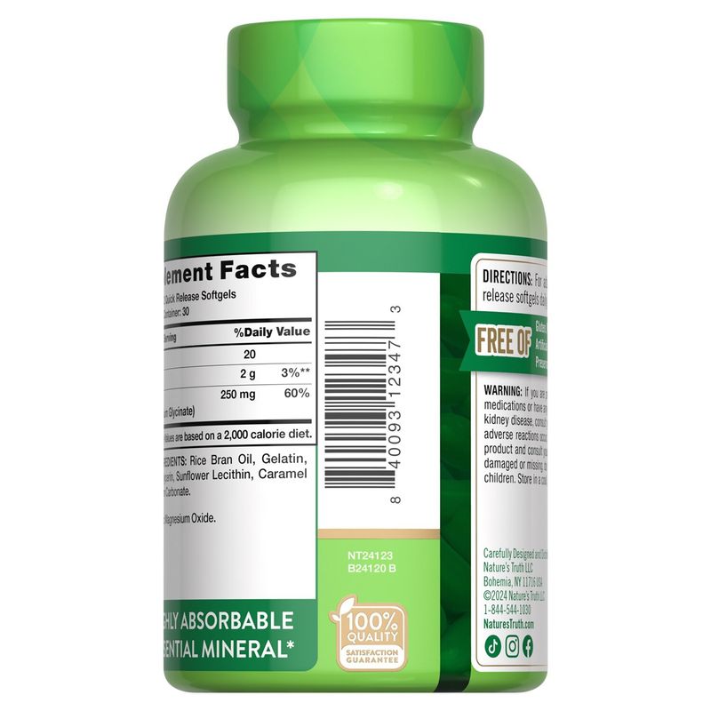 Nature's Truth Magnesium Glycinate Dietary Supplement, 250 mg, 60 count
