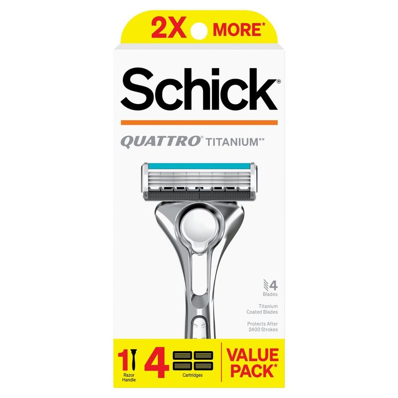 Schick Quattro Titanium 4 Blades Razor with Cartridges Value Pack, 5 count