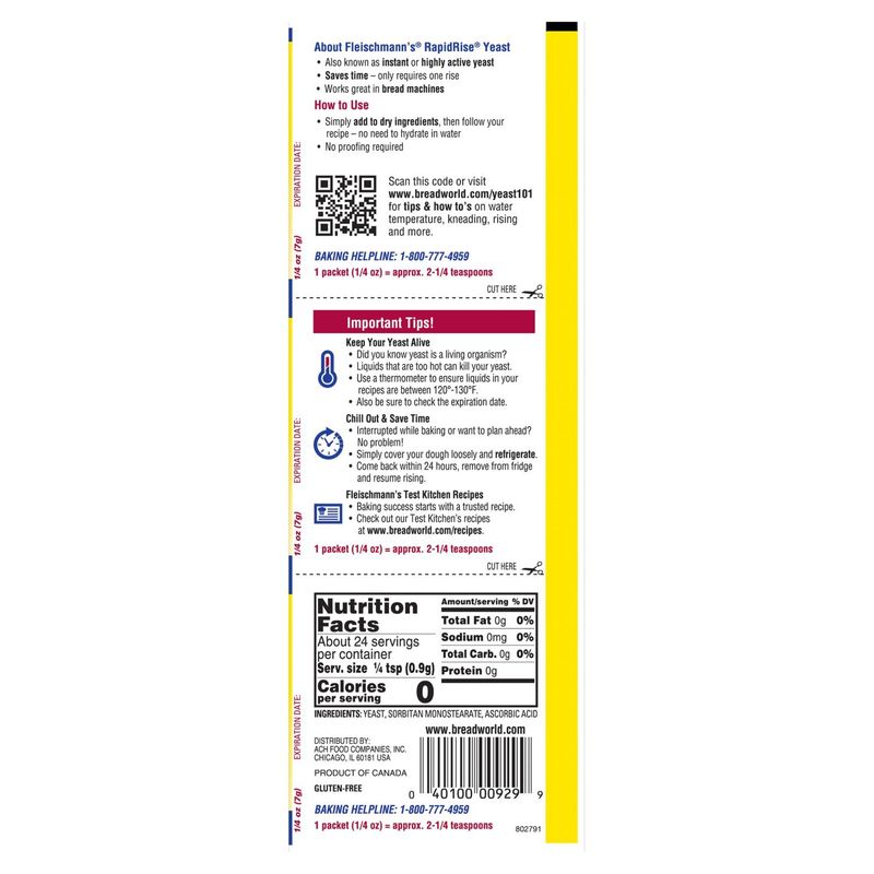 Fleischmann's RapidRise Fast-Acting Instant Yeast, 1/4 oz, 3 count
