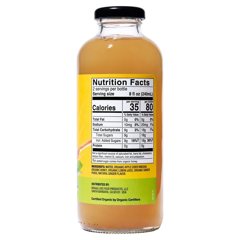 Bragg Organic Ginger Lemon Honey Probiotic Apple Cider Vinegar Refreshers, 16 fl oz
