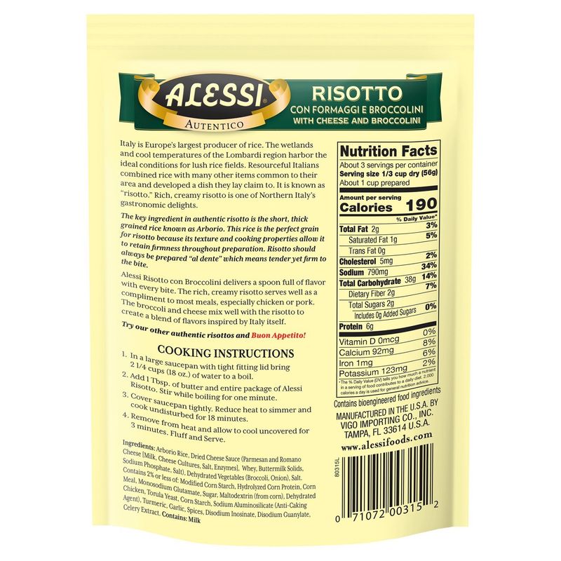 Alessi Premium Risotto with Cheese and Broccolini and Italian Arborio Rice, 6.5 oz