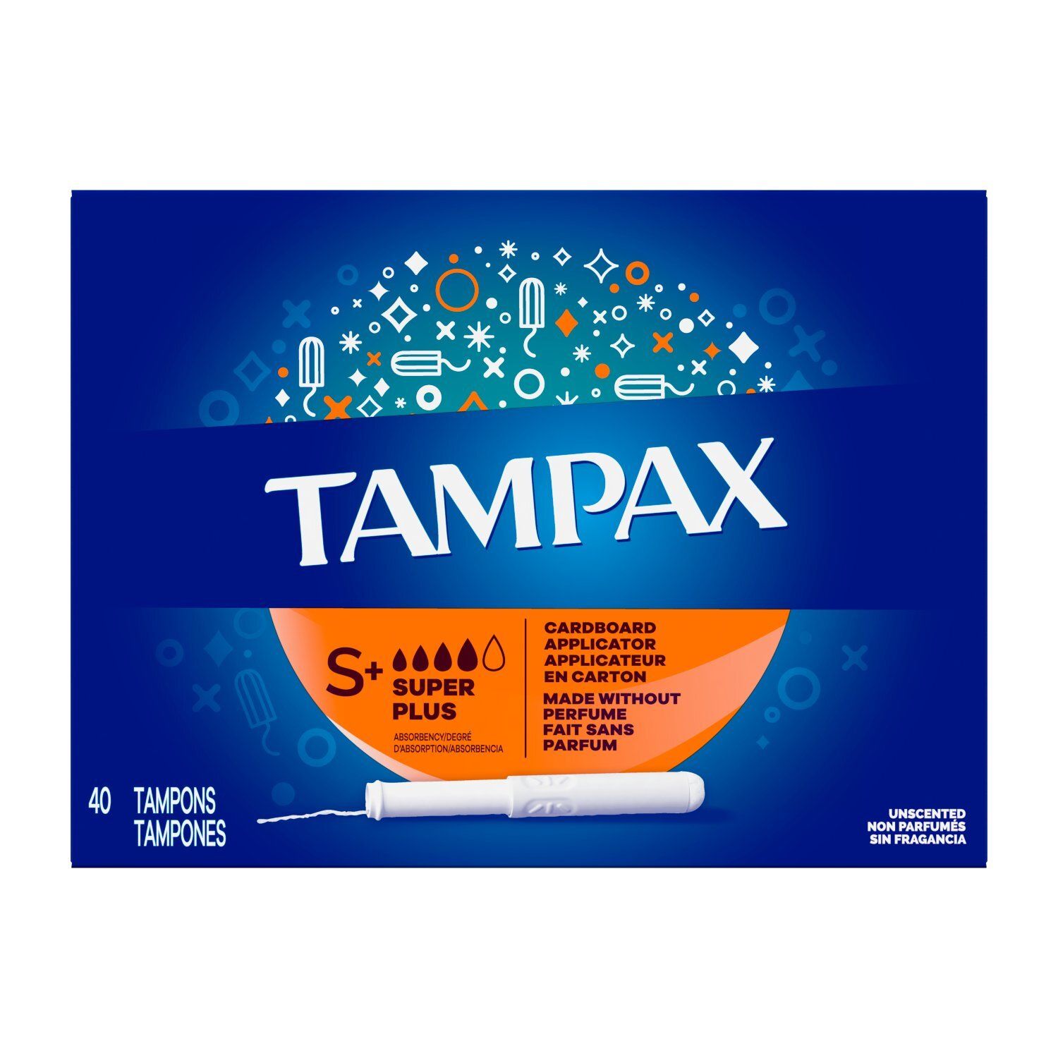 Tampax Cardboard Tampons Super Plus Absorbency, Anti-Slip Grip, LeakGuard Skirt, Unscented, 40 Coun