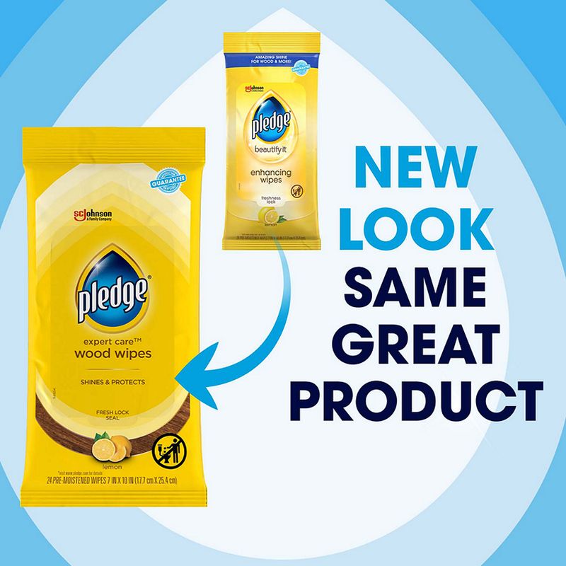Pledge® Wood Wipes, Expert Care™, Lemon Scent, Cleaner Wipes, 24 PC