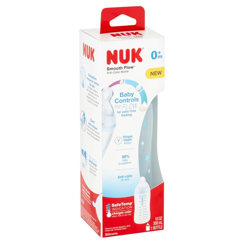 NUK Smooth Flow 10 oz Silicone Anti-Colic Bottle, 0+m
