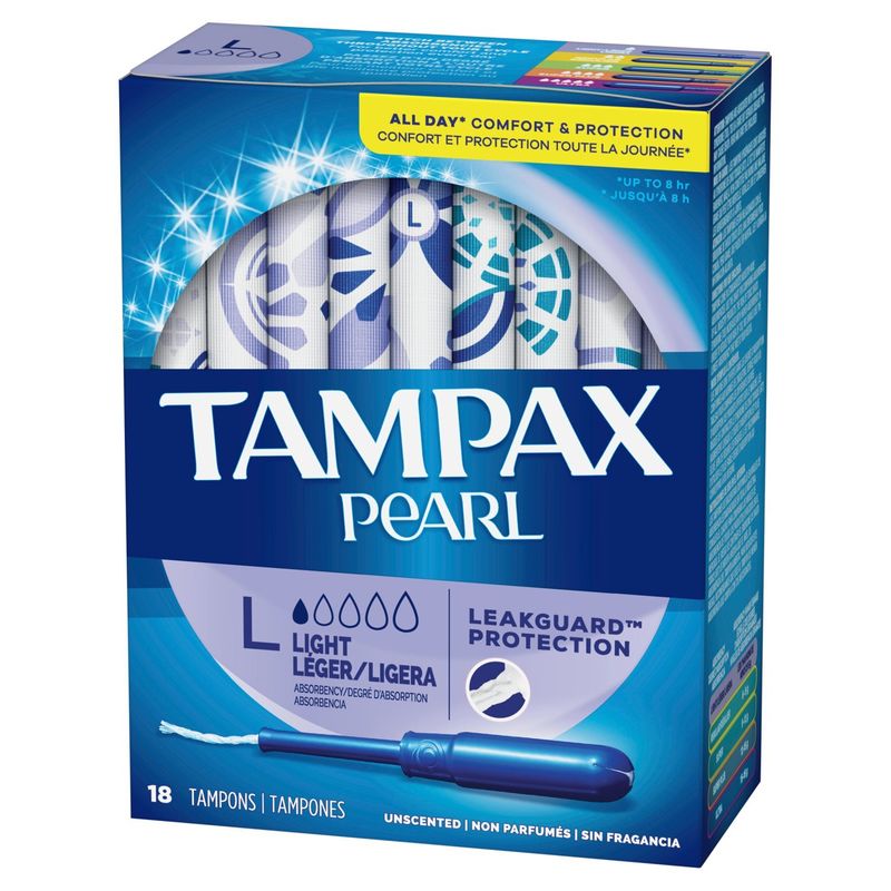 TAMPAX Pearl Light Absorbency Unscented Tampons, 18 count