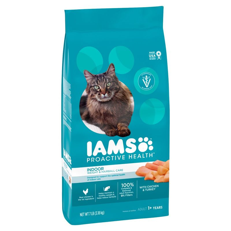 IAMS PROACTIVE HEALTH Adult Indoor Weight Control &amp; Hairball Care Dry Cat Food with Chicken &amp; Turkey