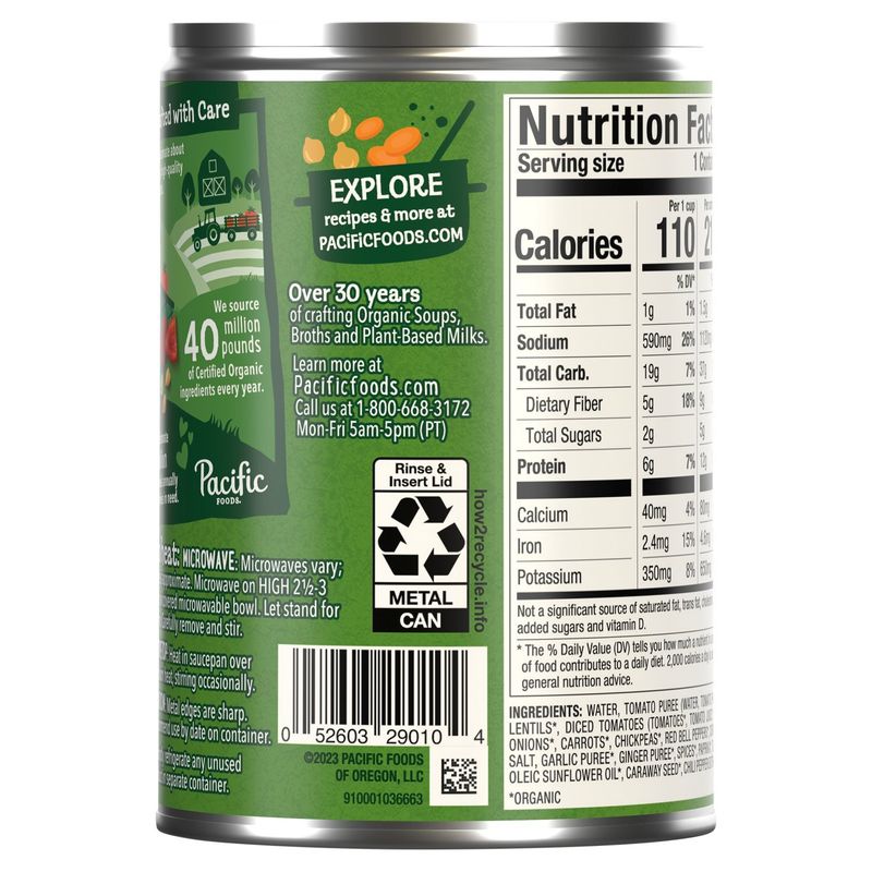 Pacific Foods Organic Spicy Harissa Lentil Soup, 16.3 oz