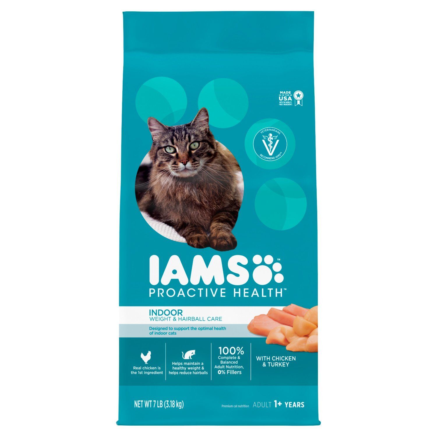IAMS PROACTIVE HEALTH Adult Indoor Weight Control &amp; Hairball Care Dry Cat Food with Chicken &amp; Turkey