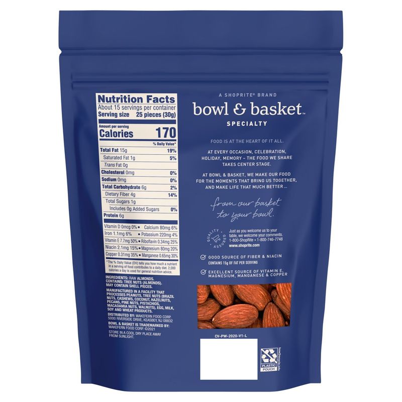 Bowl &amp; Basket Specialty Raw Whole Almonds, 16 oz