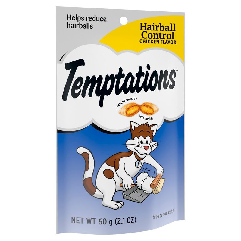 TEMPTATIONS Hairball Control Crunchy and Soft Cat Treats Chicken Flavor, 2.1 oz. Pouch