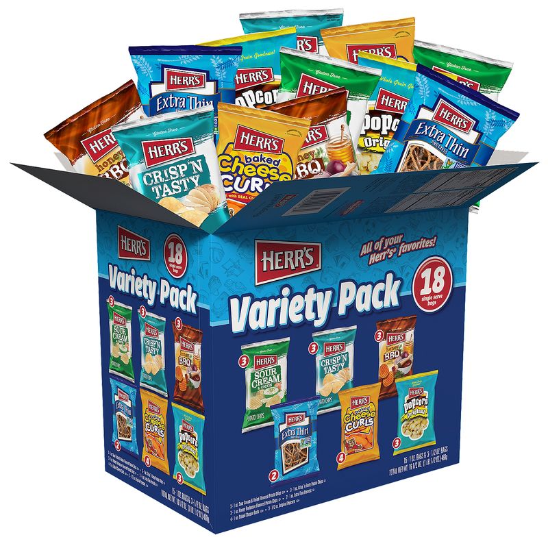 Herr's Single Serve Bags Variety Pack, 1 oz, 18 count