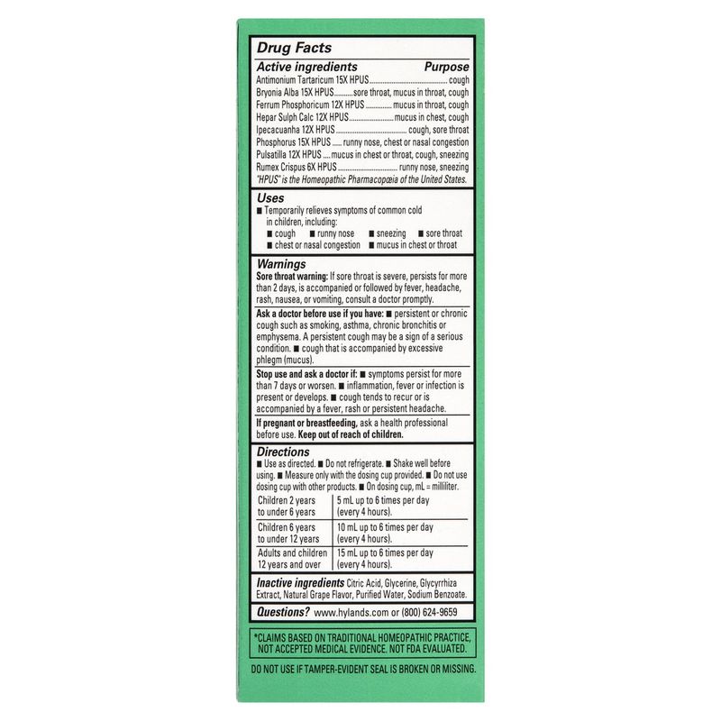 Hyland's Naturals Kids Cough and Mucus Daytime Homeopathic Liquid, 2-12 years, 4 fl oz