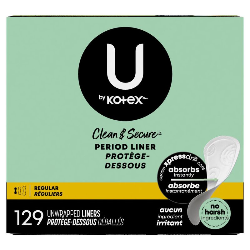 U by Kotex Clean &amp; Secure Regular Period Liner, 129 count