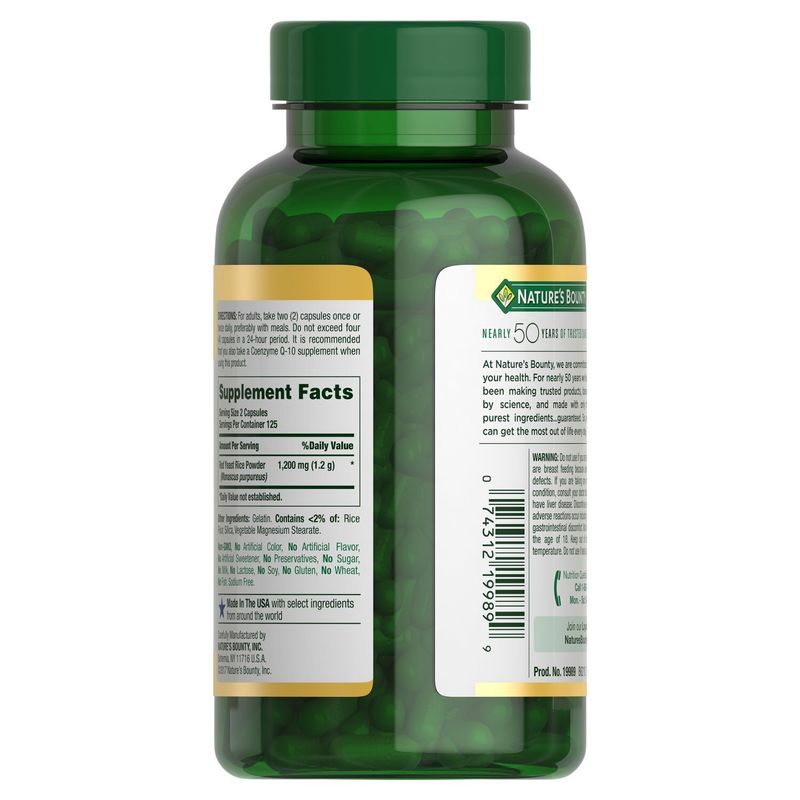 Nature's Bounty Red Yeast Rice Herbal Supplement, 600 mg, 250 count