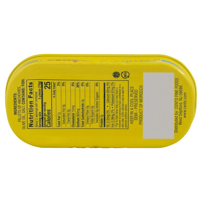 Cento Flat Fillet Anchovies in Olive Oil, 2 oz