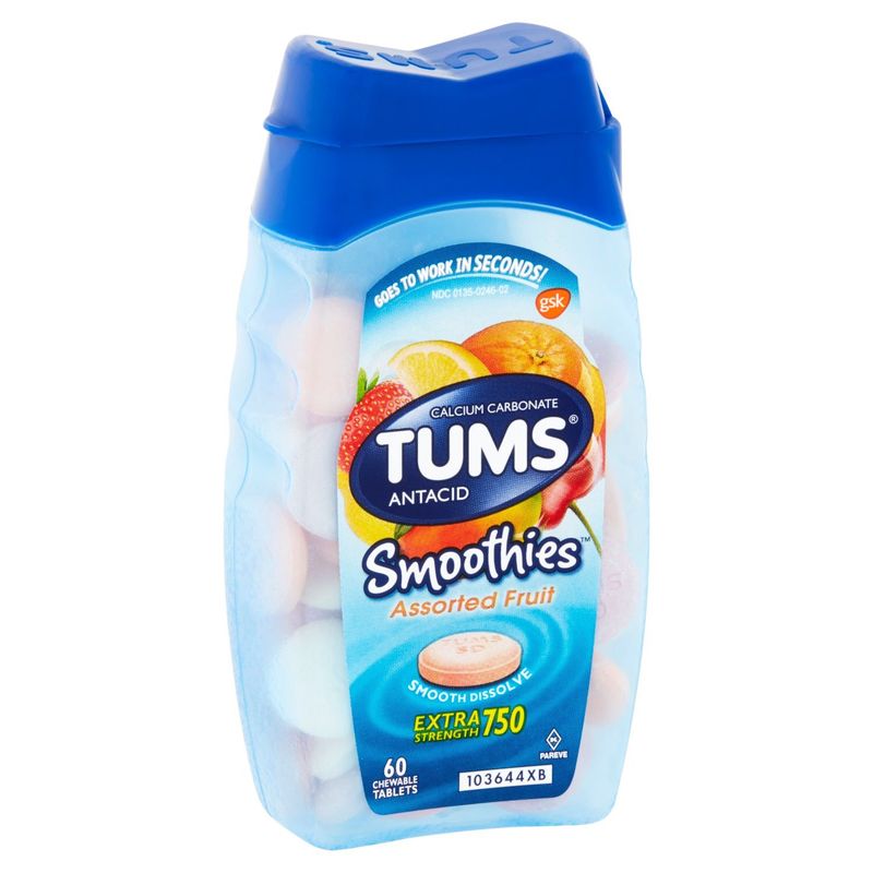 Tums Smoothies Assorted Fruit Extra Strength 750 Chewable Tablets, 60 count