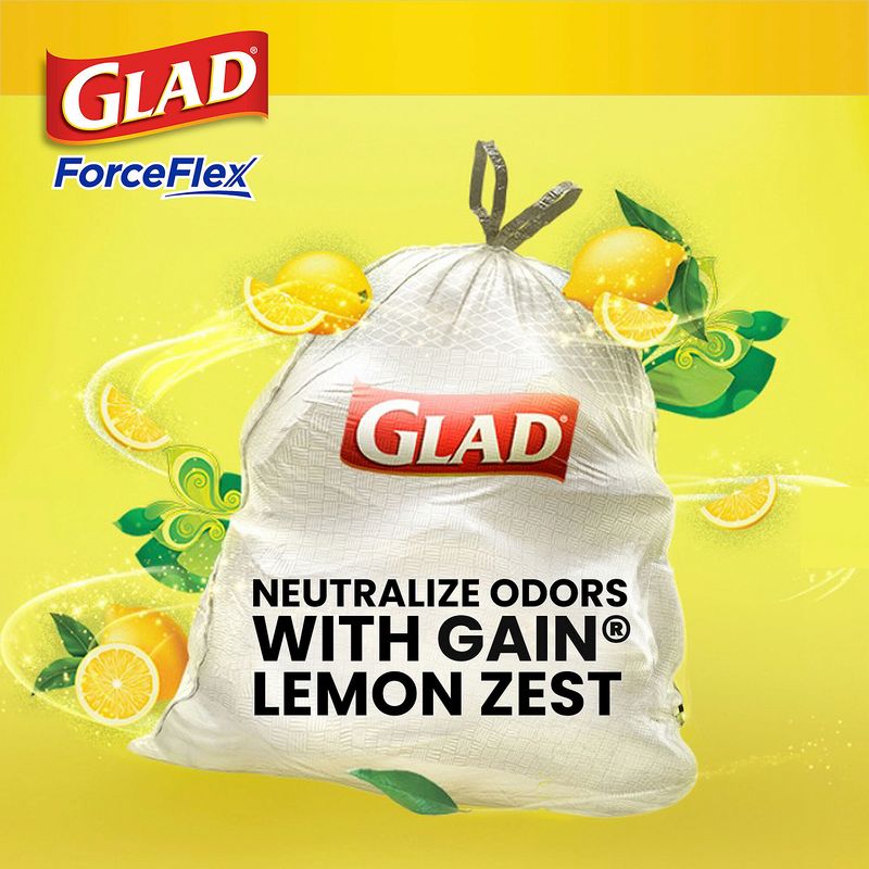 Glad ForceFlex with Gain Lemon Zest Scent Tall Kitchen Drawstring Bags, 40 count