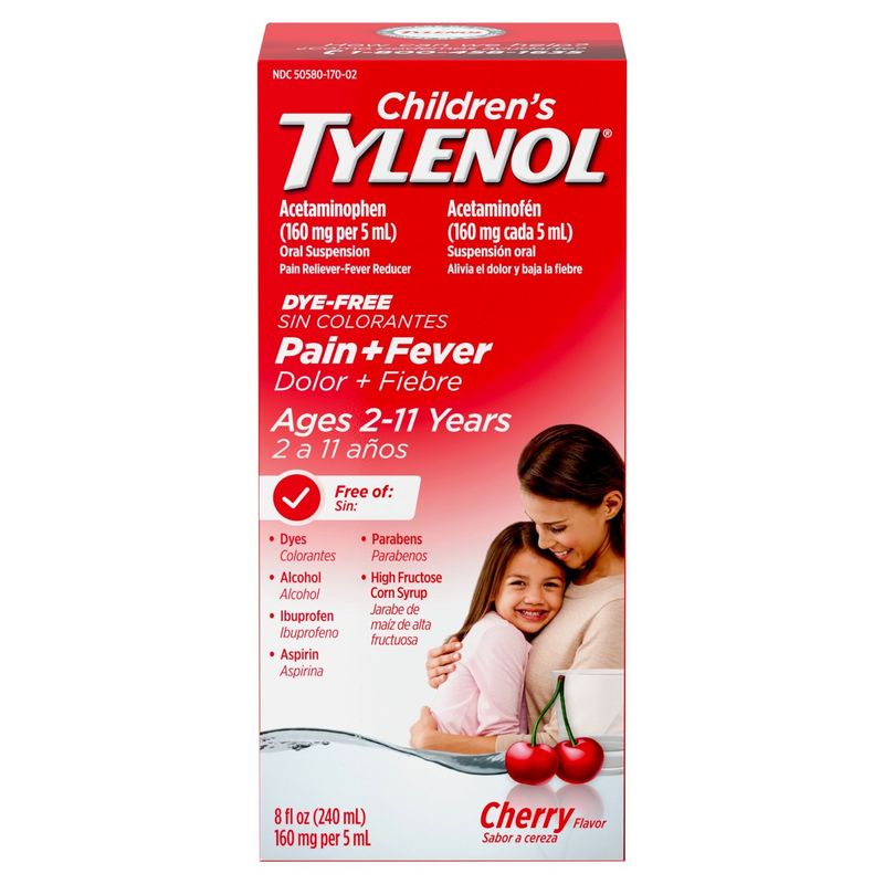 Children's Tylenol Pain + Fever Medicine, Dye-Free Cherry, 8 fl. oz