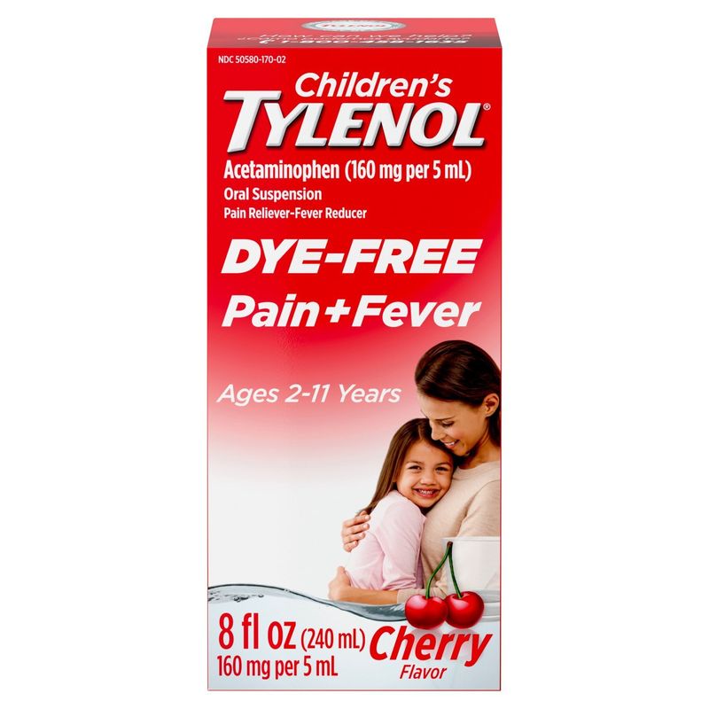 Children's Tylenol Pain + Fever Medicine, Dye-Free Cherry, 8 fl. oz