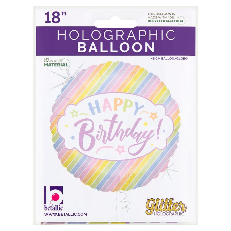 Pastel Happy Birthday! Glitter Holographic Balloon, 18 in, 1 count