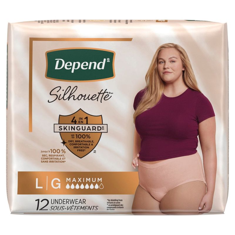 Depend Silhouette Maximum Underwear, L, 12 count