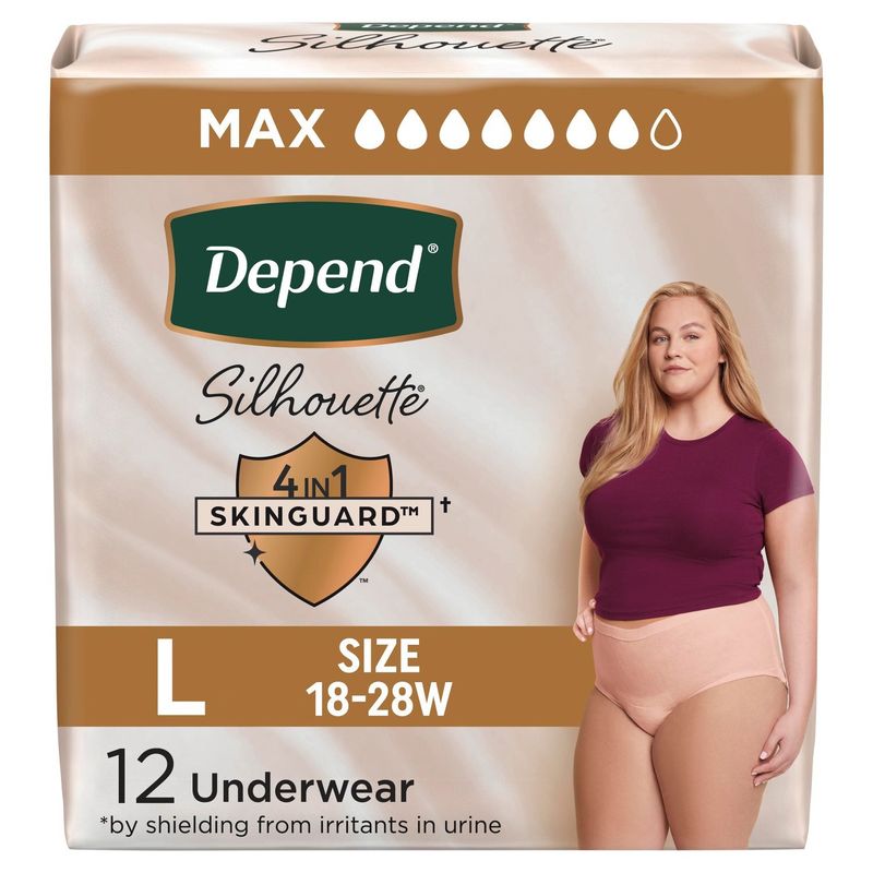 Depend Silhouette Maximum Underwear, L, 12 count