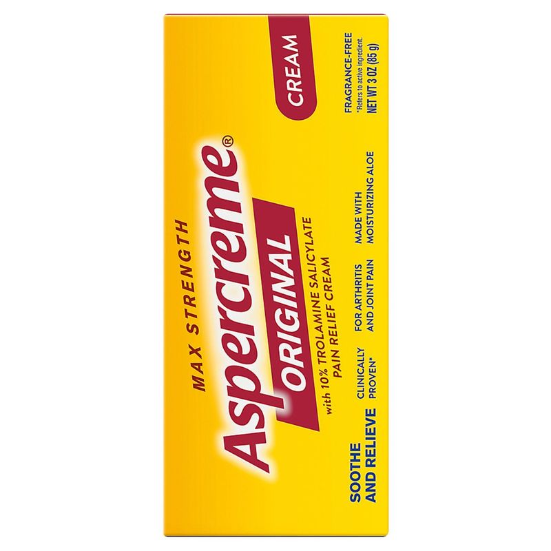 Aspercreme Max Strength Original with 10% Trolamine Salicylate Pain Relief Cream, 3 oz
