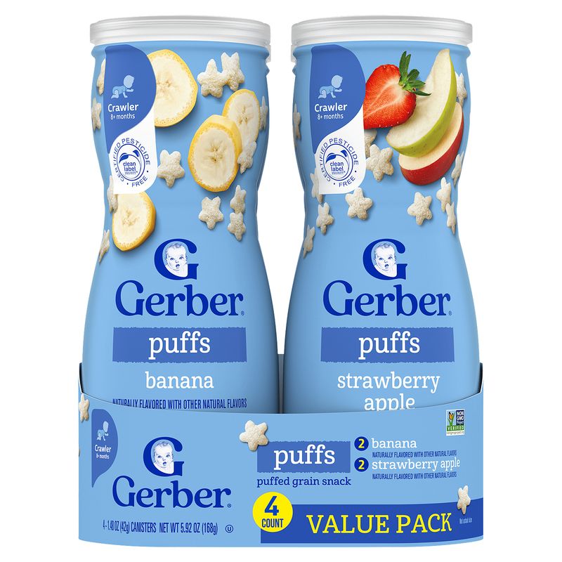 Gerber Puffs Puffed Grain Snack Baby Food Value Pack, Crawler 8+ months, 1.48 oz, 4 count