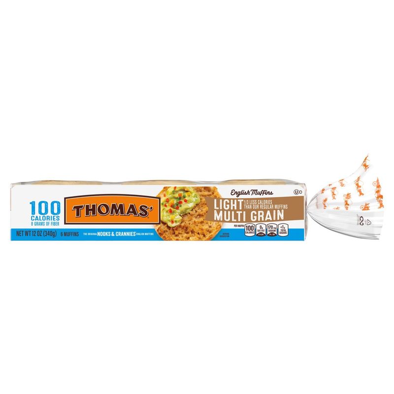 Thomas' Nooks &amp; Crannies The Original Light Multi Grain English Muffins, 6 counts, 12 oz