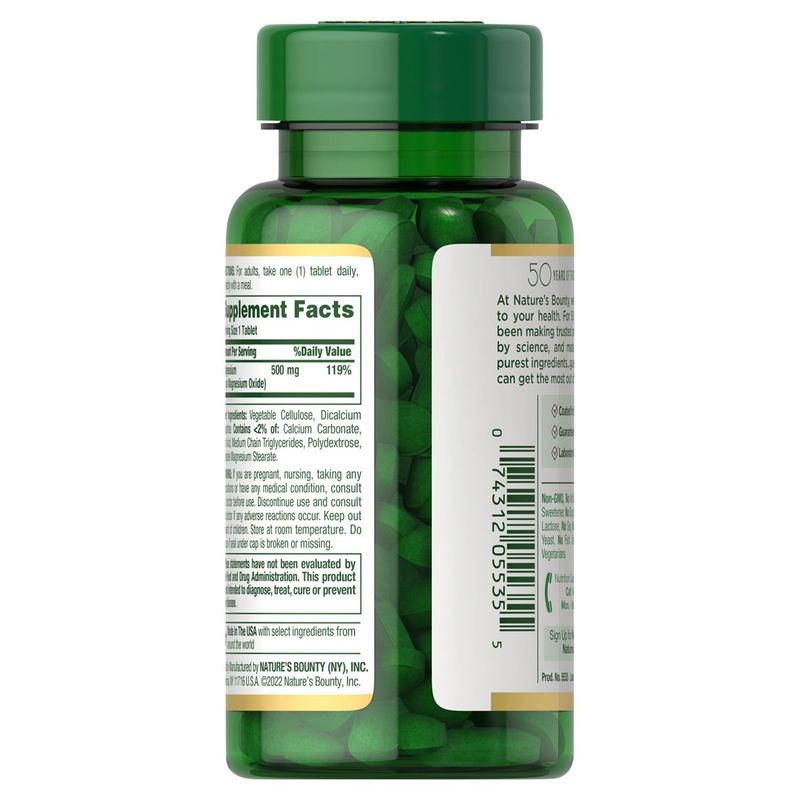 Nature's Bounty High Potency Magnesium Mineral Supplement, 500 mg, 100 count