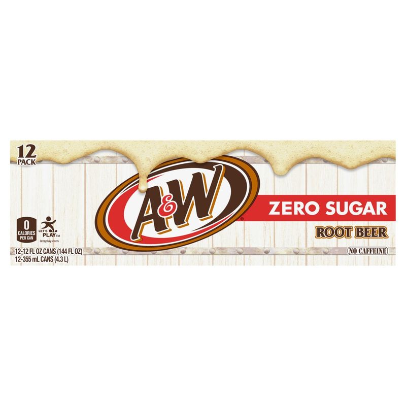A&amp;W Zero Sugar Root Beer, 12 fl oz, 12 count
