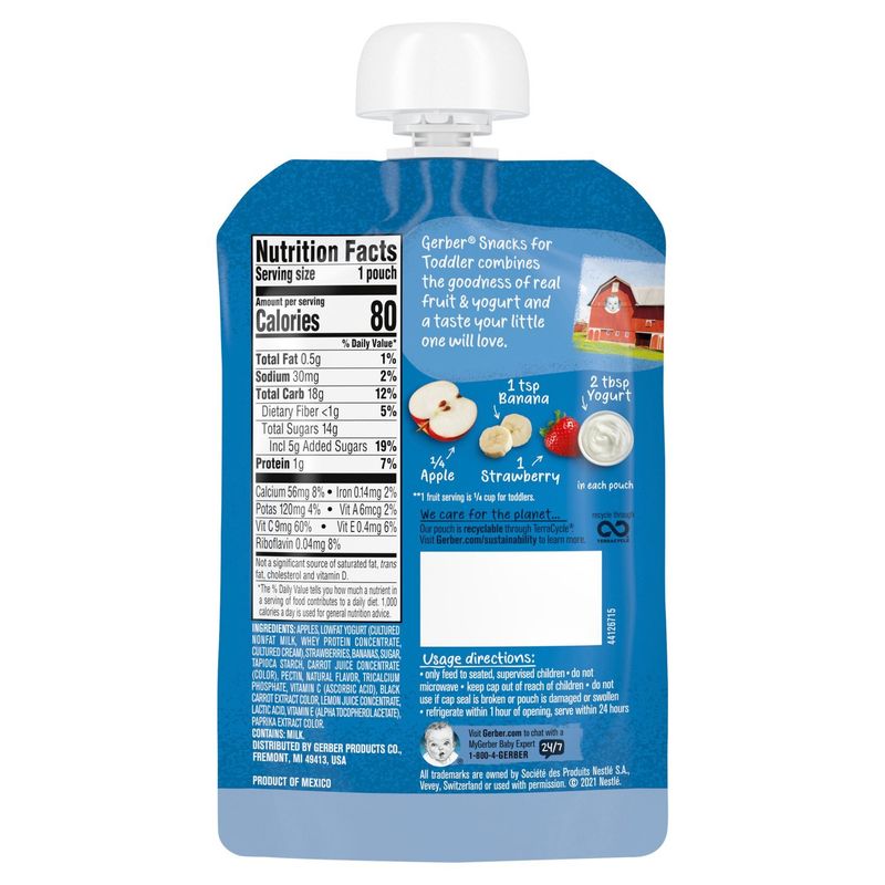 Gerber Strawberry Banana Fruit &amp; Yogurt Toddler Food, 3.5 oz Pouch