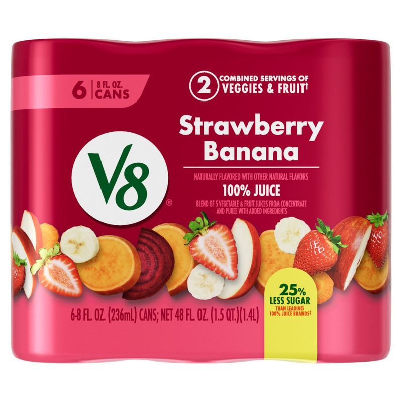 V8 Strawberry Banana 100% Juice, 8 fl oz, 6 count