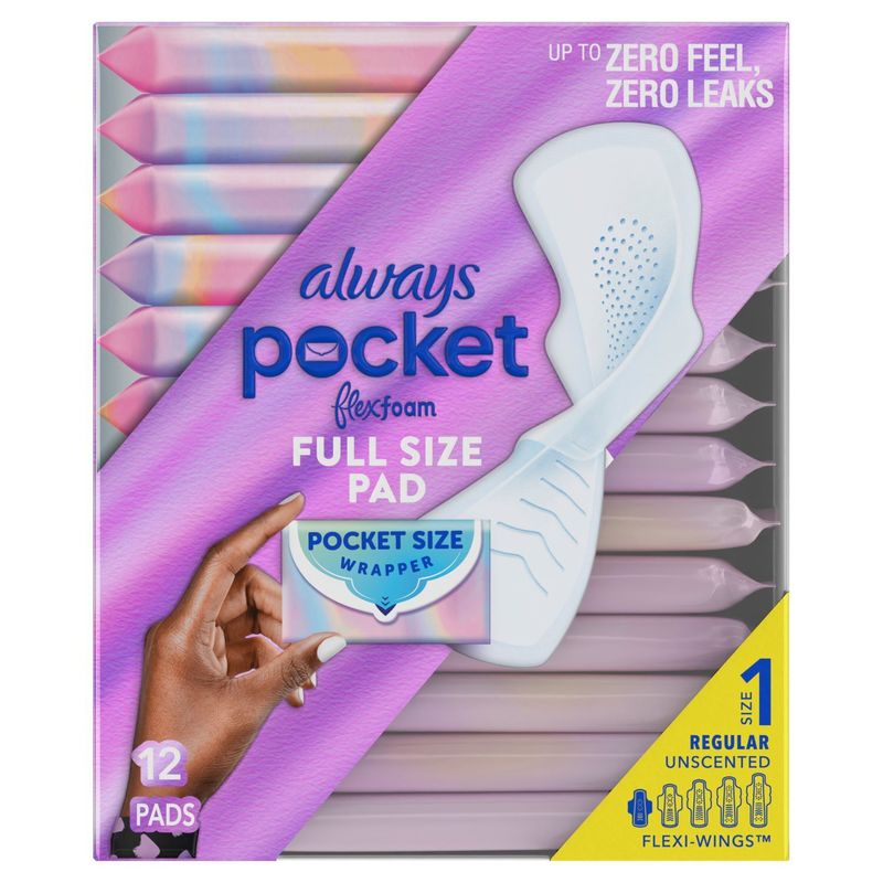 Always Pocket with FlexFoam Pads, Size 1, Regular, with Wings, Unscented, 12 CT