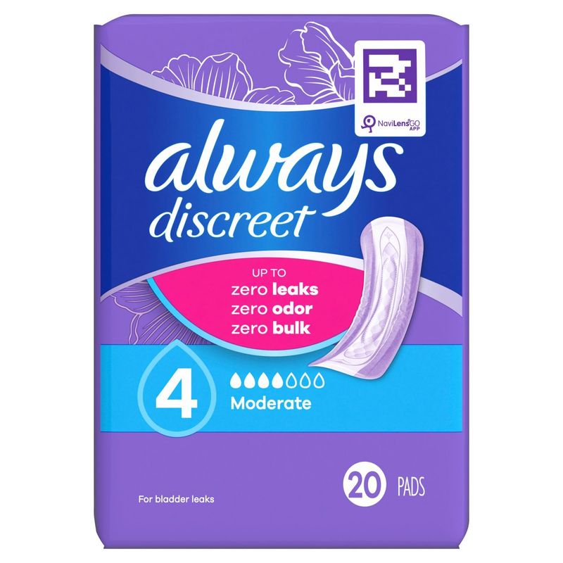 Always Discreet Moderate Pads, 20 count